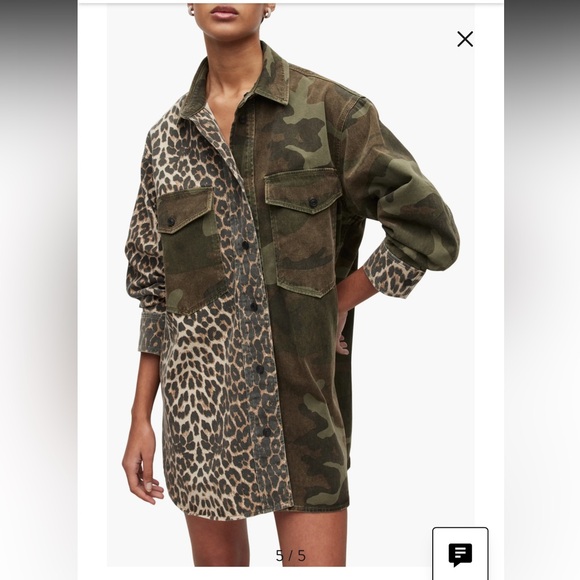 All Saints Dresses & Skirts - All Saints Lily Camo & Leopard Long Sleeve Shirtdress